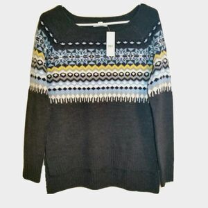 New York & Company Fair Isle Sweater Sz XS Snowflake Ski Gray Blue‎